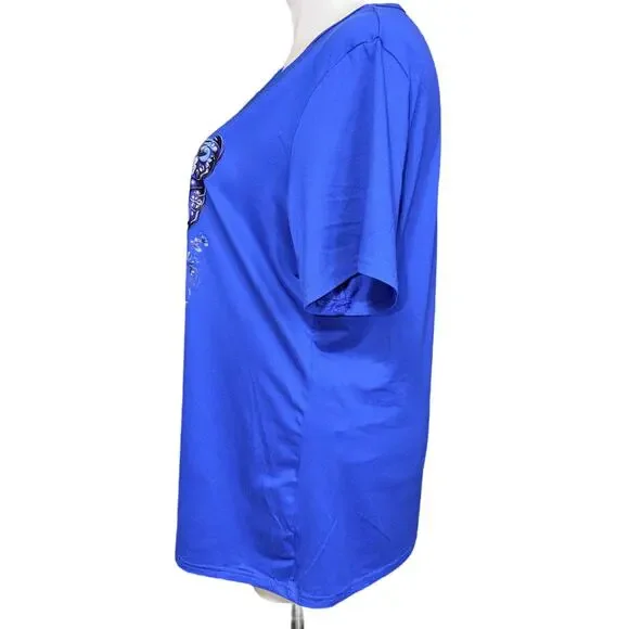 Boutique Womens Butterfly T Shirt Top Short Sleeve Pullover Floral Blue 5XL - Picture 5 of 7